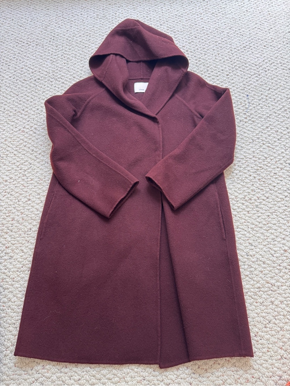 Vince Wool Blend Women's Hooded 2 Snap Button Coat - Burgundy